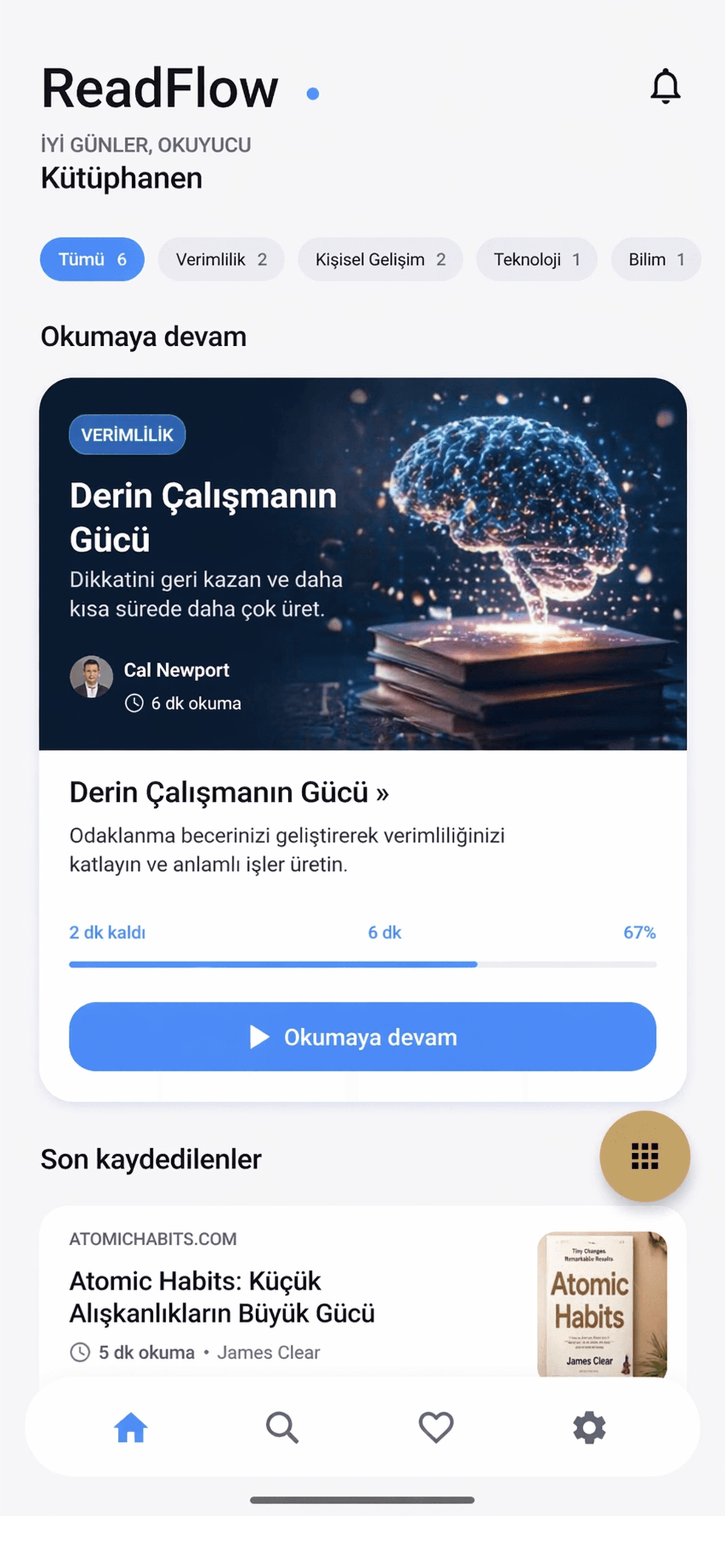 ReadFlow Kütüphane ekranı